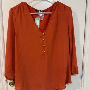 womens button down blouse burnt orange